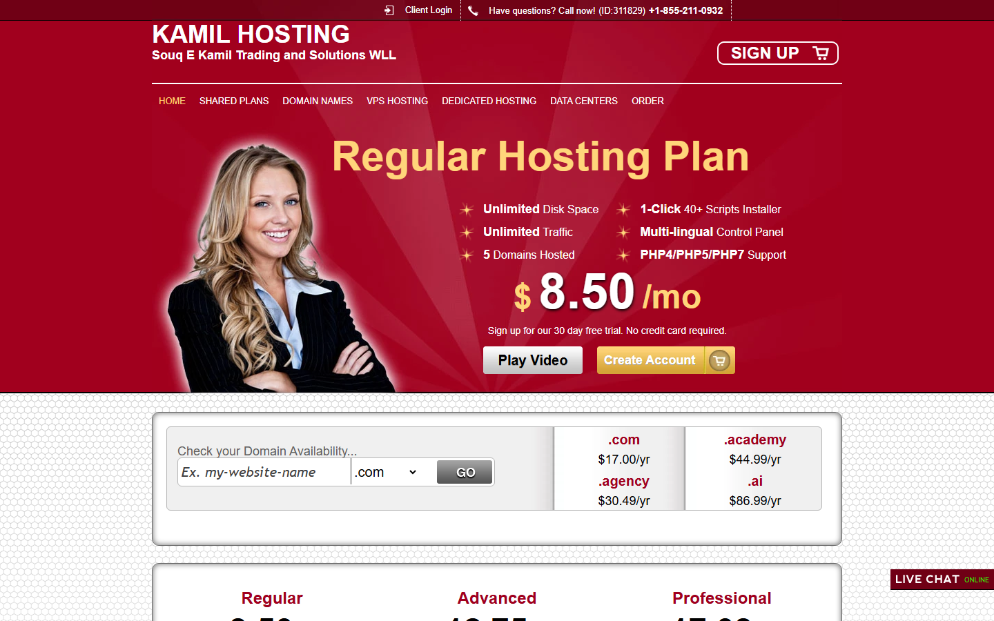Kamil Hosting homepage preview
