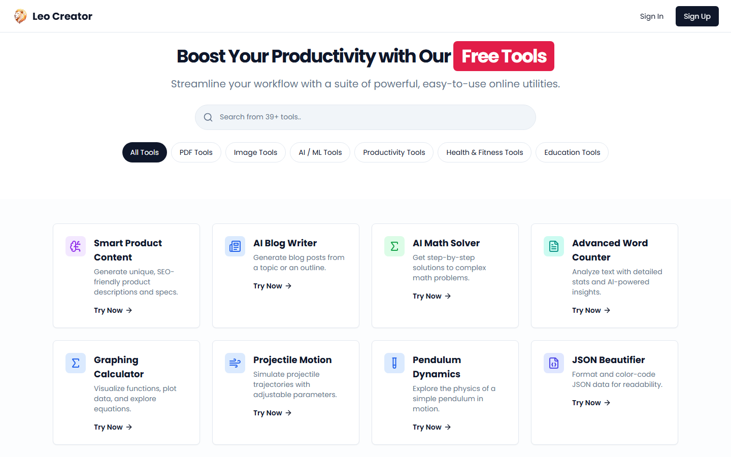 LeoCreator.ai homepage preview